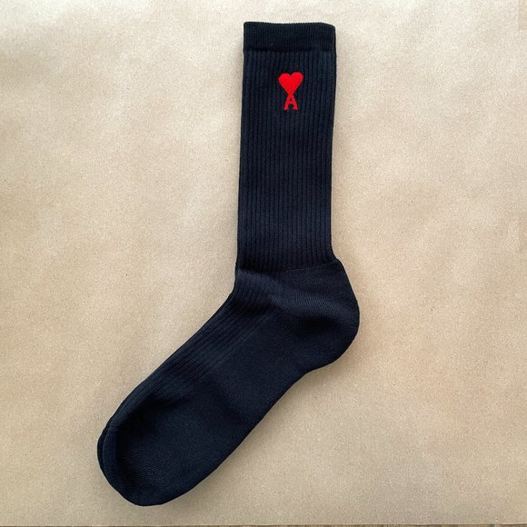 AMI Alexandre Mattiussi Black Ami de Cœur Socks - Single Pair - Picture 1 of 3